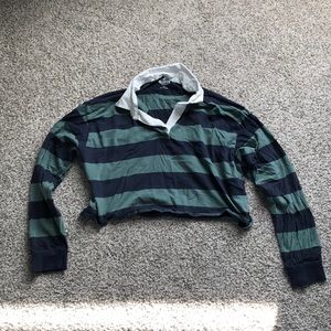 Blue and Green Striped Collared Shirt